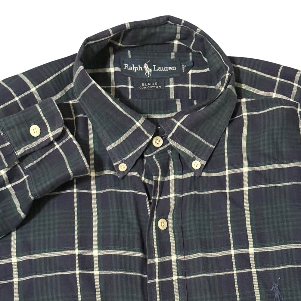 Ralph Lauren Mens‎ Large Blaire Plaid Button Down Shirt 100% Cotton Long Sleeve